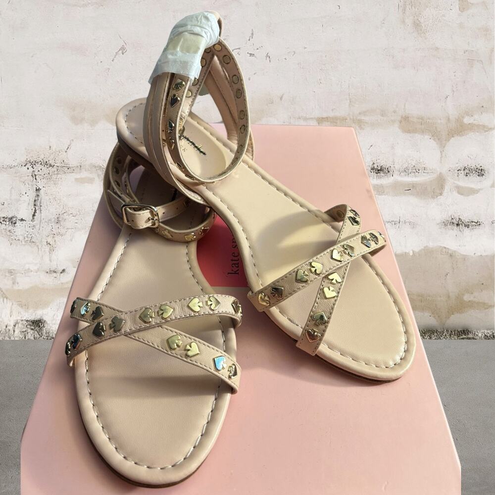 Kate Spade $128 Liz Pale Vallum Metallic Gold Studded Strappy Sandals NIB Size 6